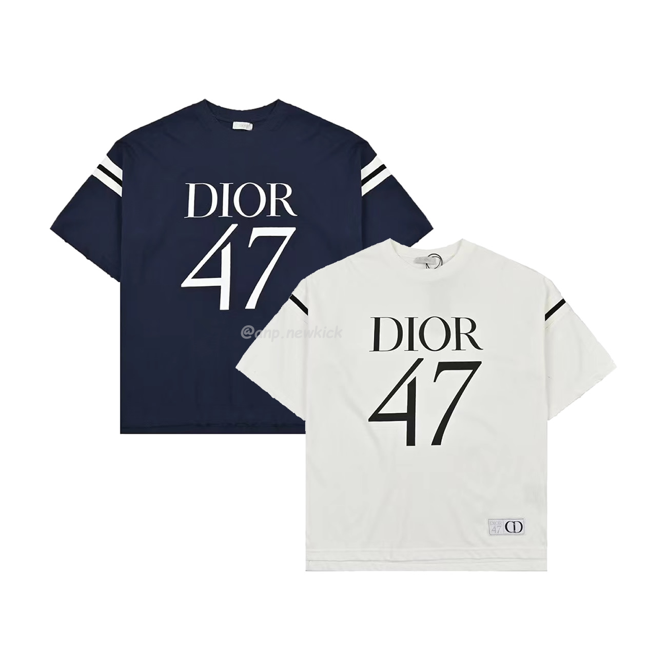 Dior Wide Body Bamboo Pure Cotton Plain Weave Fabric T Shirt White Navy (1) - newkick.org